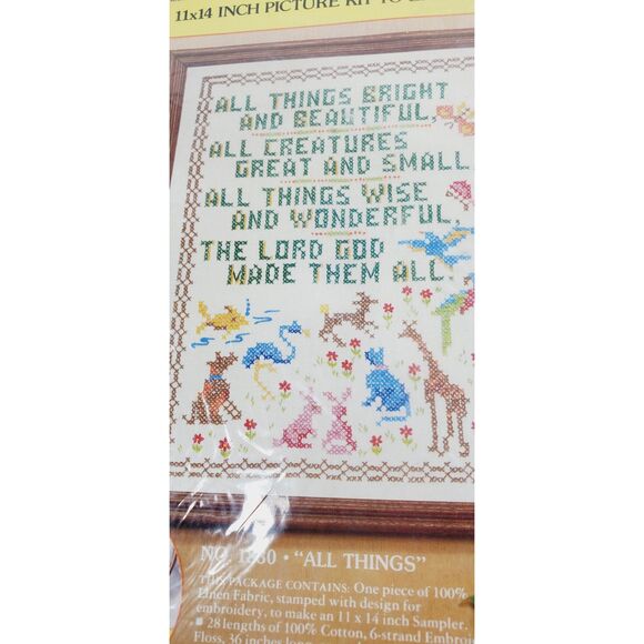 New Vtg WonderArt "All Things" Christian Cross Stitch Sampler Kit Linen 11 x 14 - Picture 5 of 5